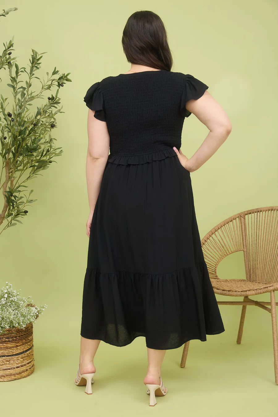 Plus Bow Detail V Neck Dress