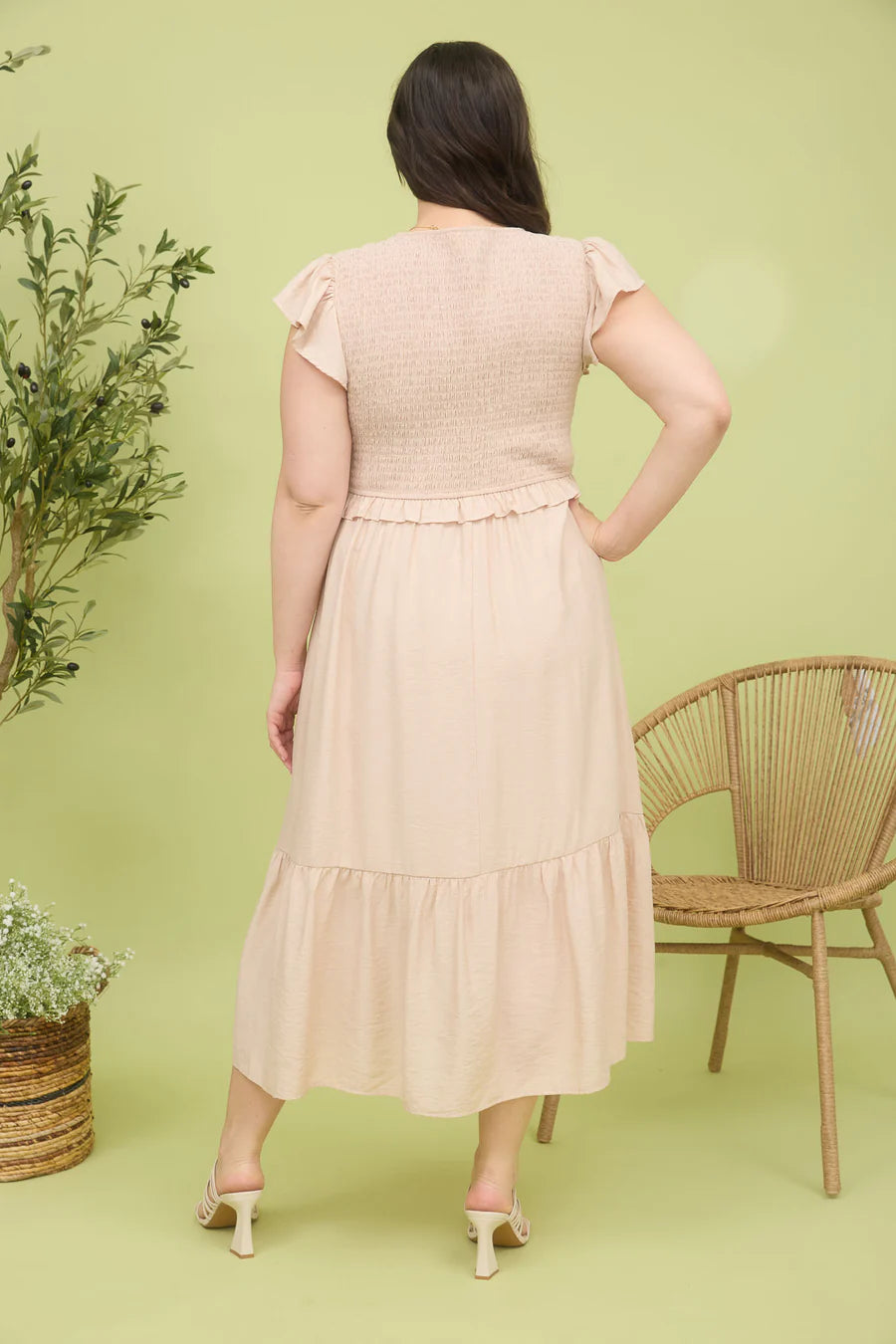 Plus Bow Detail V Neck Dress