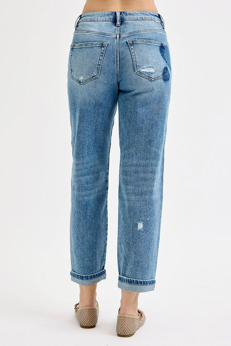 Mid Rise Fit Boyfriend Heart Shape Jean
