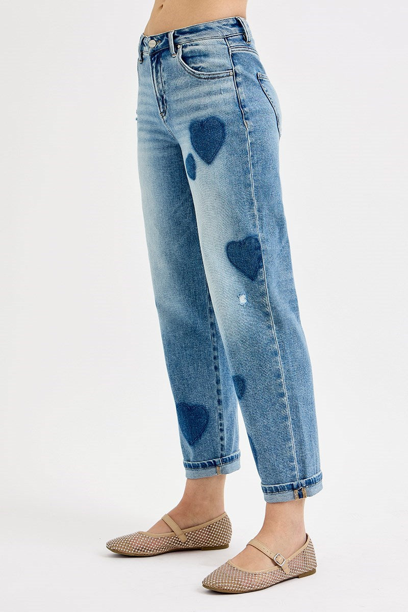 Mid Rise Fit Boyfriend Heart Shape Jean