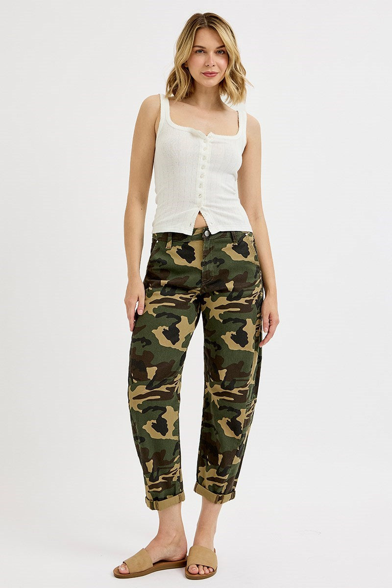 High Rise Barrel Roll Up Pants