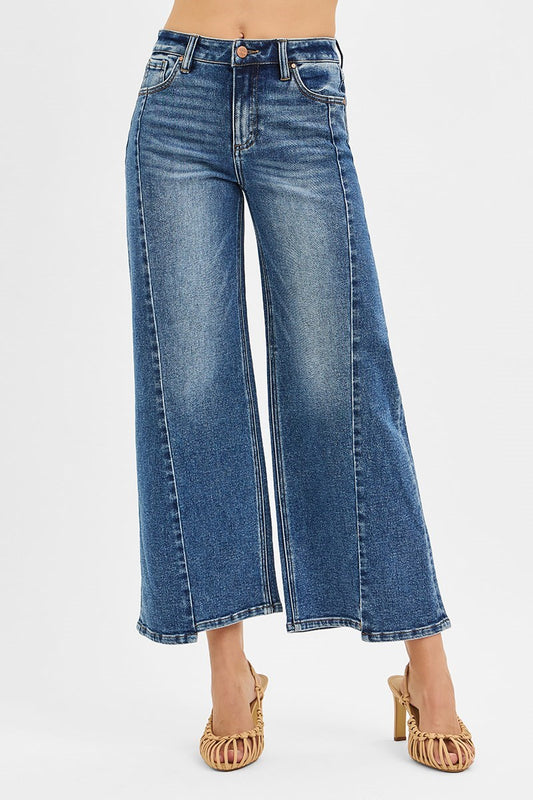 High Rise Crop Wide Sort Step Hem Jean