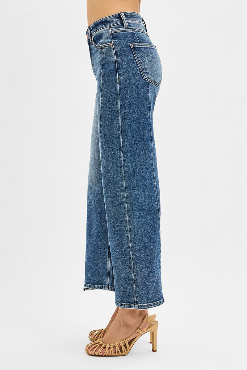 High Rise Crop Wide Sort Step Hem Jean