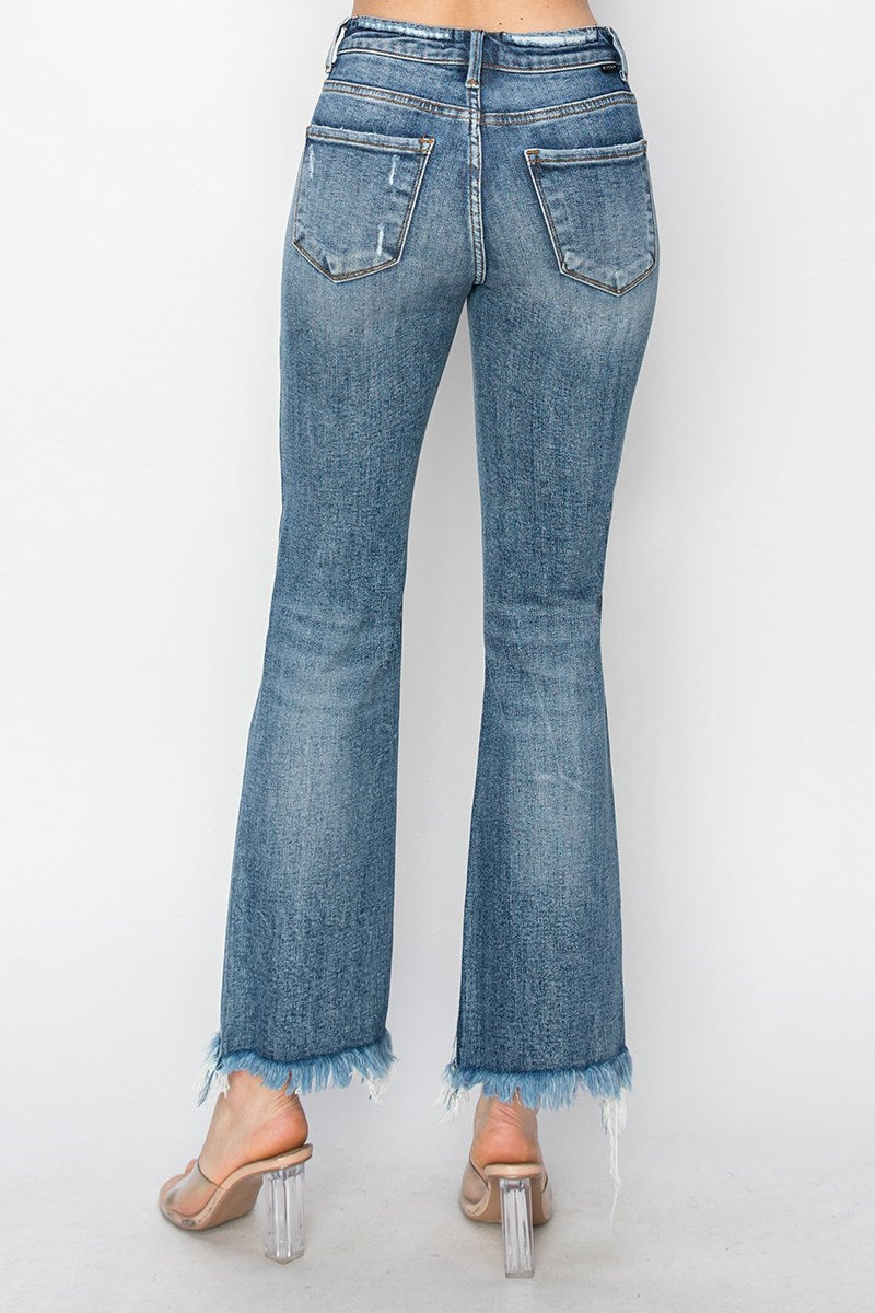 High Rise Crop Bootcut Frayed Jeans