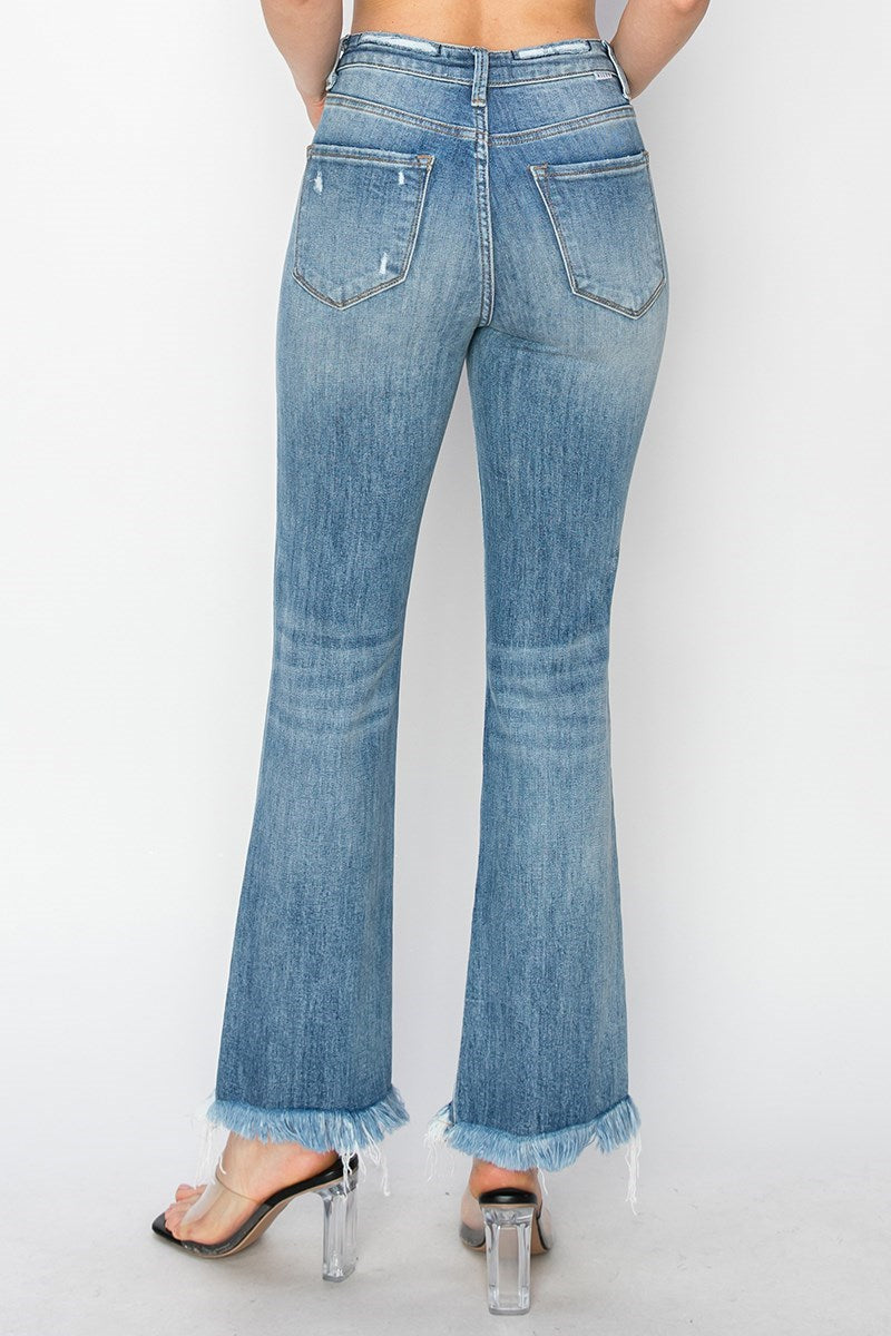 High Rise Crop Bootcut Frayed Jeans