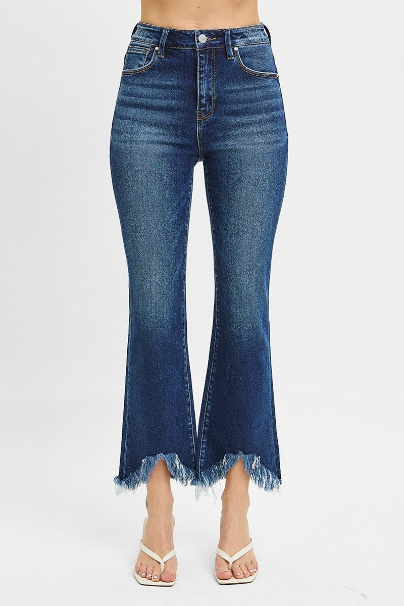High Rise Crop Bootcut Fray Hem Jeans