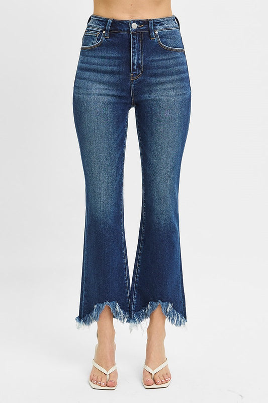 High Rise Crop Bootcut Fray Hem Jeans