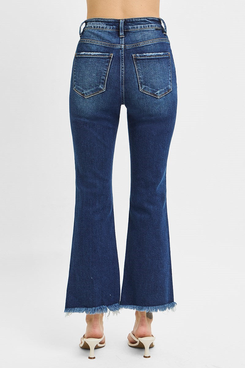High Rise Crop Bootcut Fray Hem Jeans
