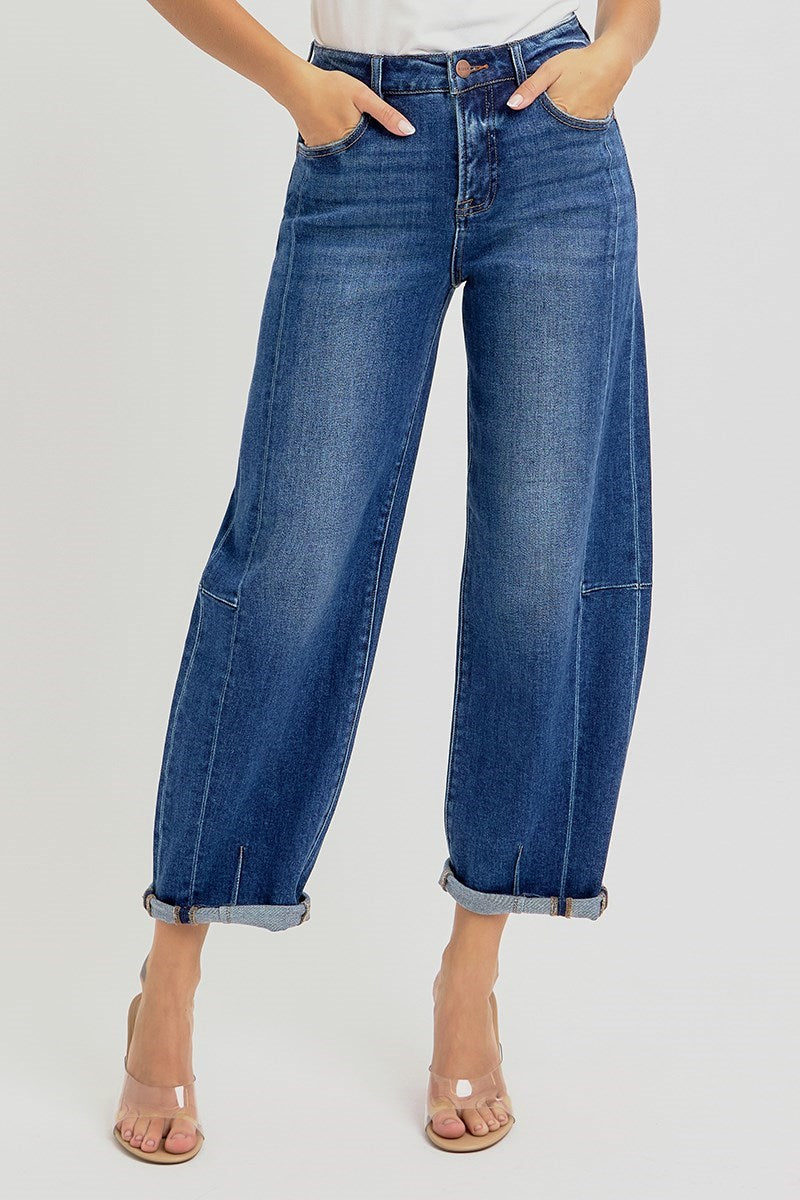 High Rise Dark Barrel Jean