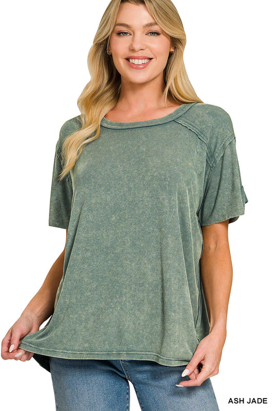 Ash Jade • Washed Ribbed Boat Neck Top