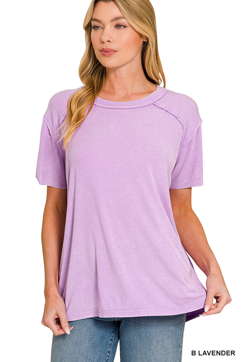 B Lavender • Washed Ribbed Boat Neck Top