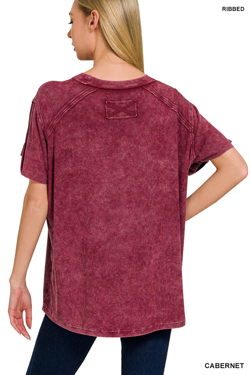 Cabernet • Washed Ribbed Boat Neck Top