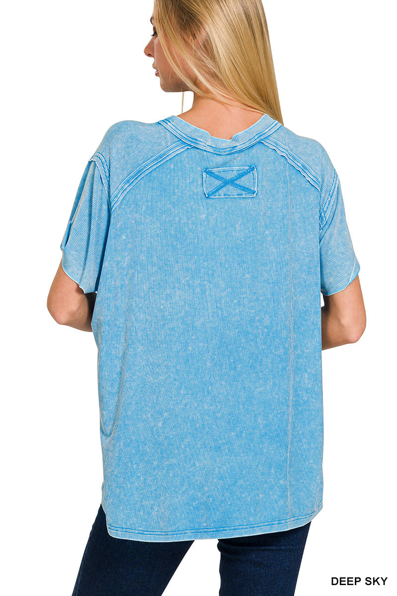 Deep Sky • Washed Ribbed Boat Neck Top