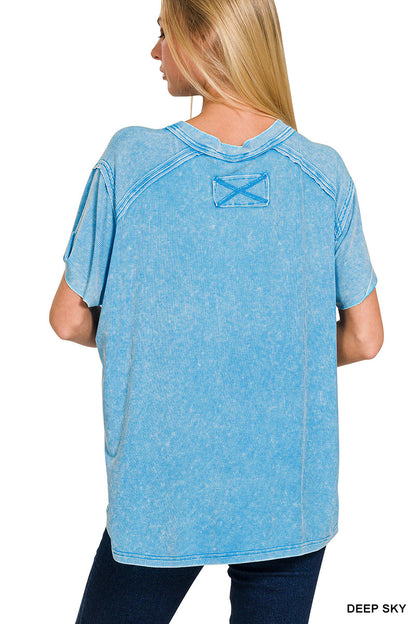 Deep Sky • Washed Ribbed Boat Neck Top