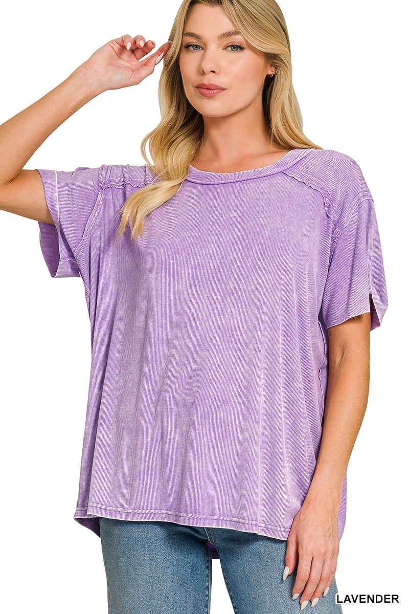 Lavender • Washed Ribbed Boat Neck Top