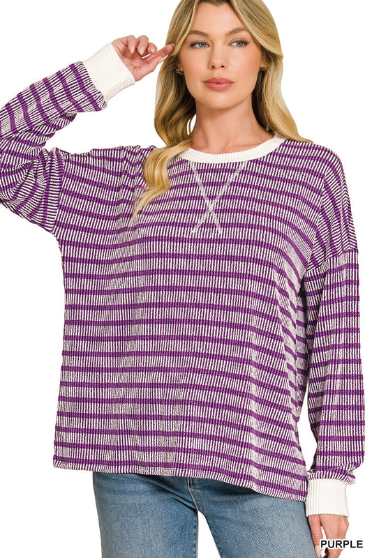 Ribbed Stripe Pullover Purple