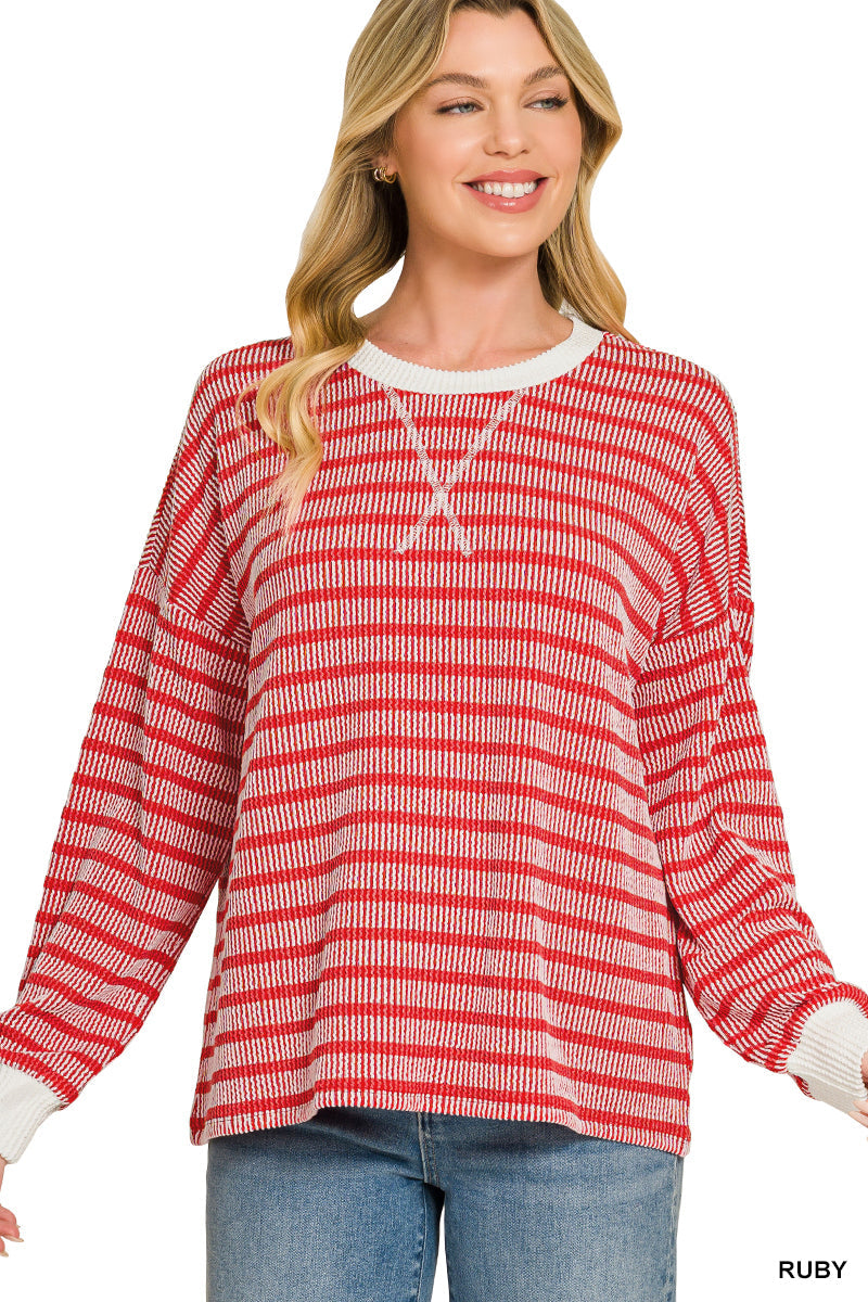 Ribbed Stripe Pullover Ruby 
