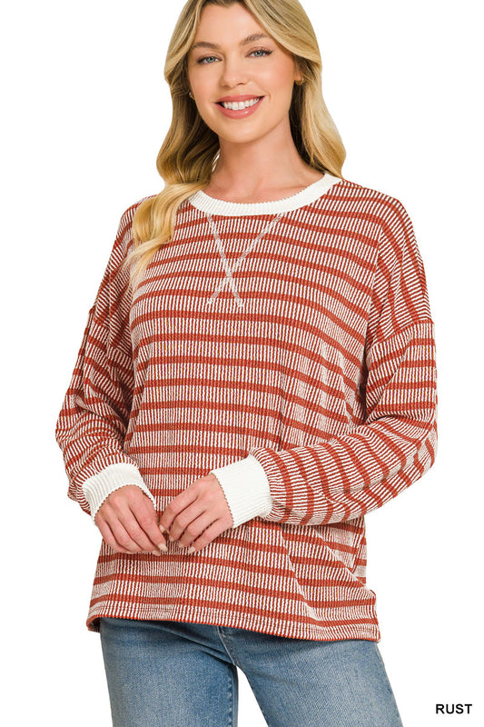 Ribbed Stripe Pullover Rust 