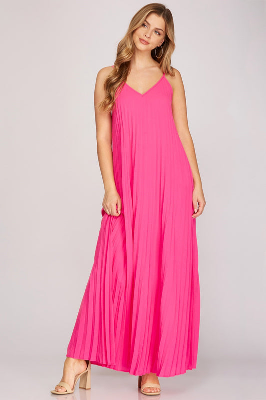 Pleated Woven Maxi Dress