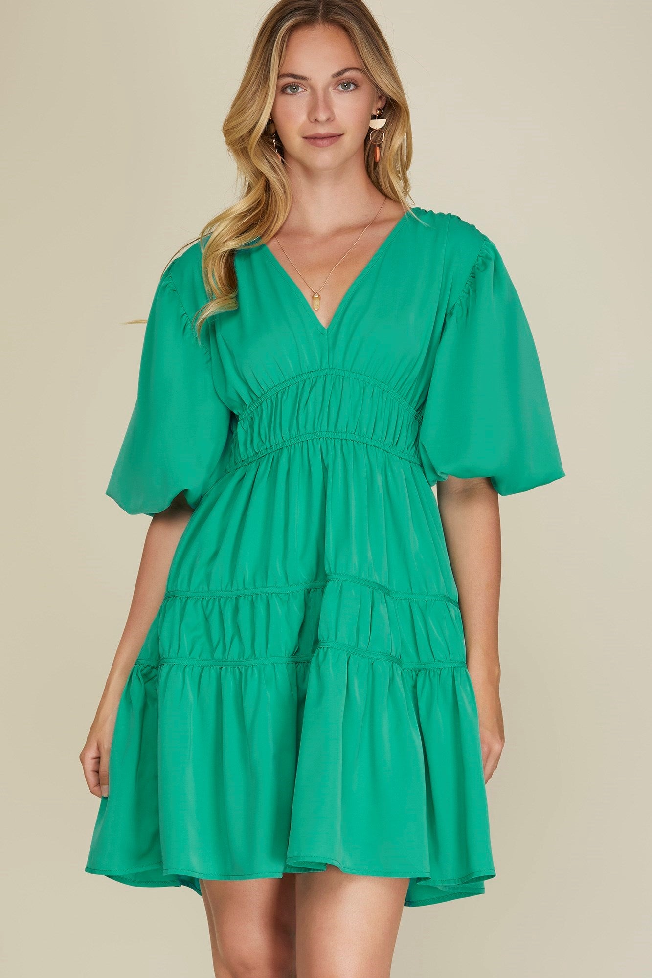 Balloon Style V Neck Dress
