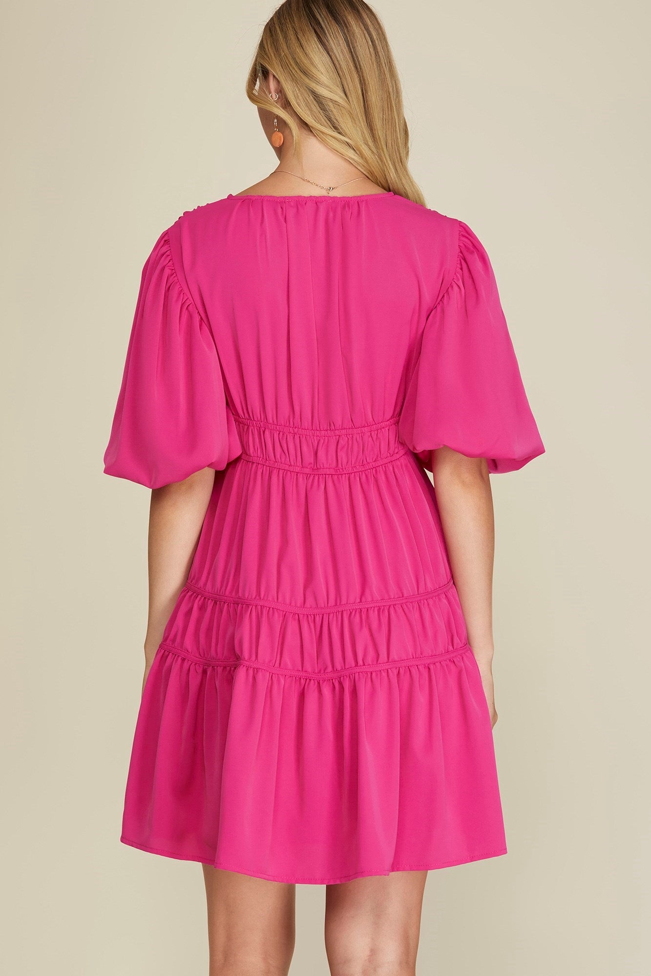 Balloon Style V Neck Dress