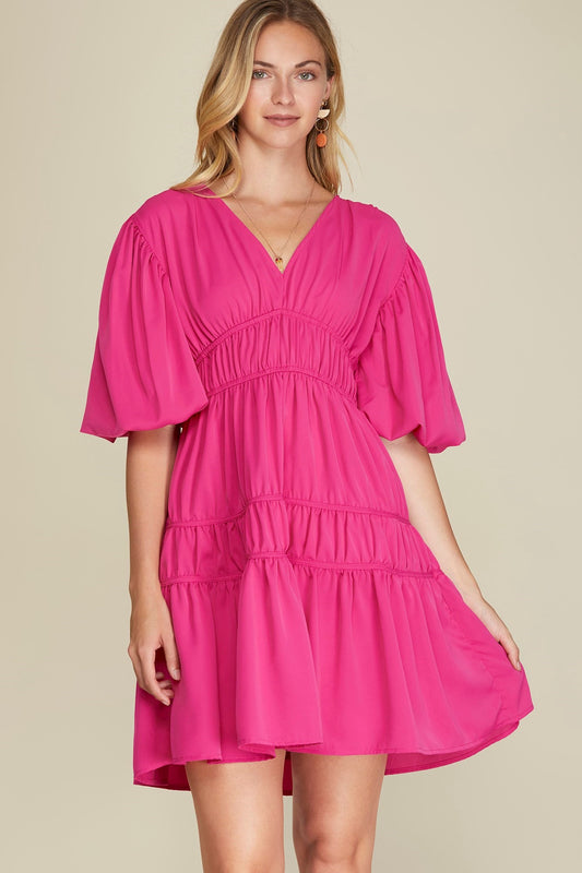 Balloon Style V Neck Dress