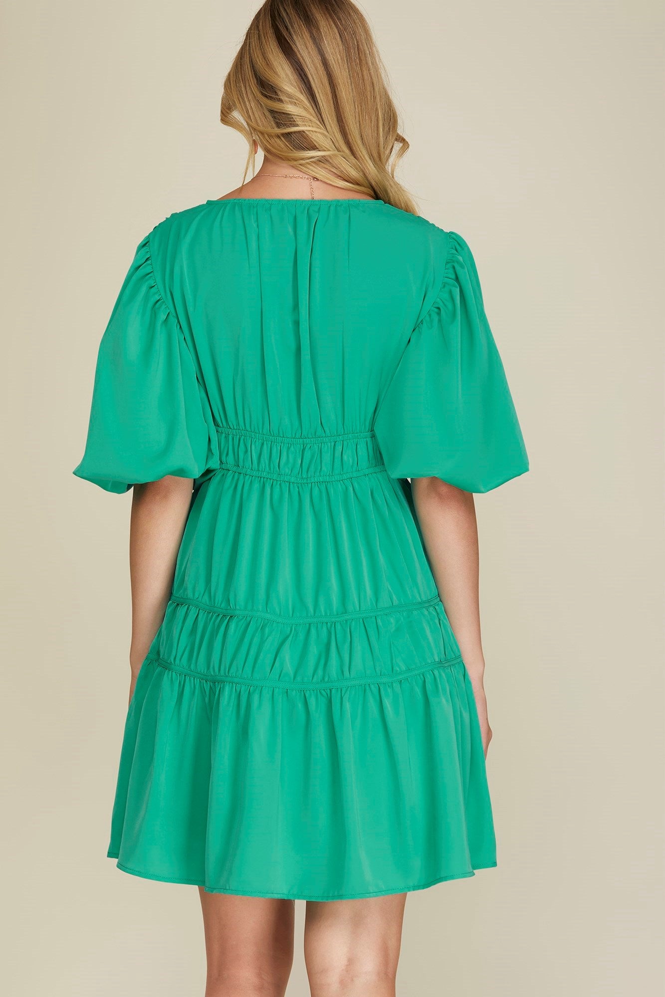 Balloon Style V Neck Dress