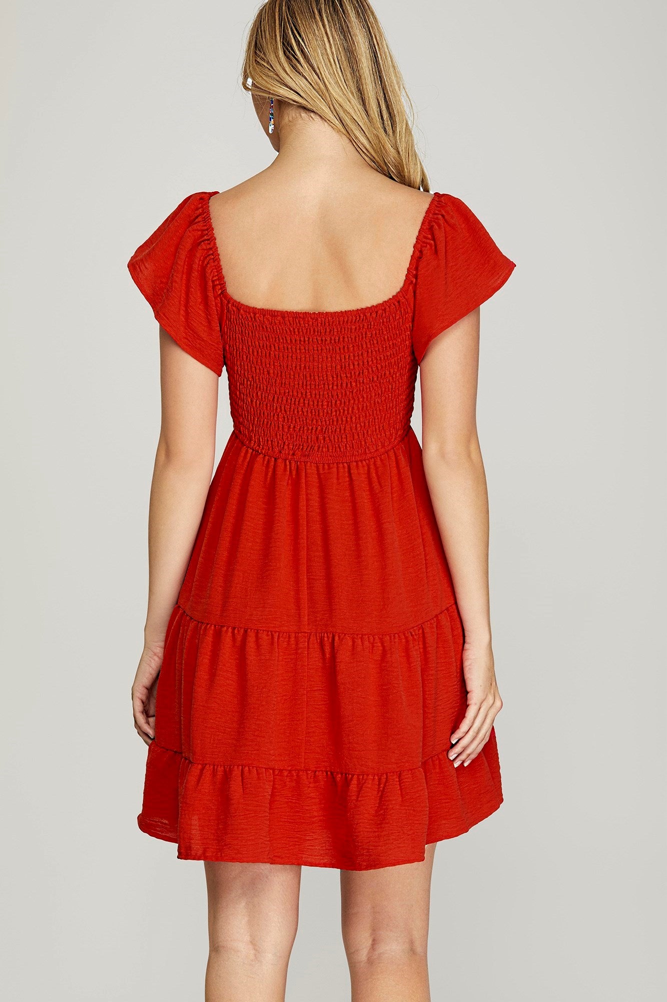 Flutter Sleeve Sweetheart Neck Dress