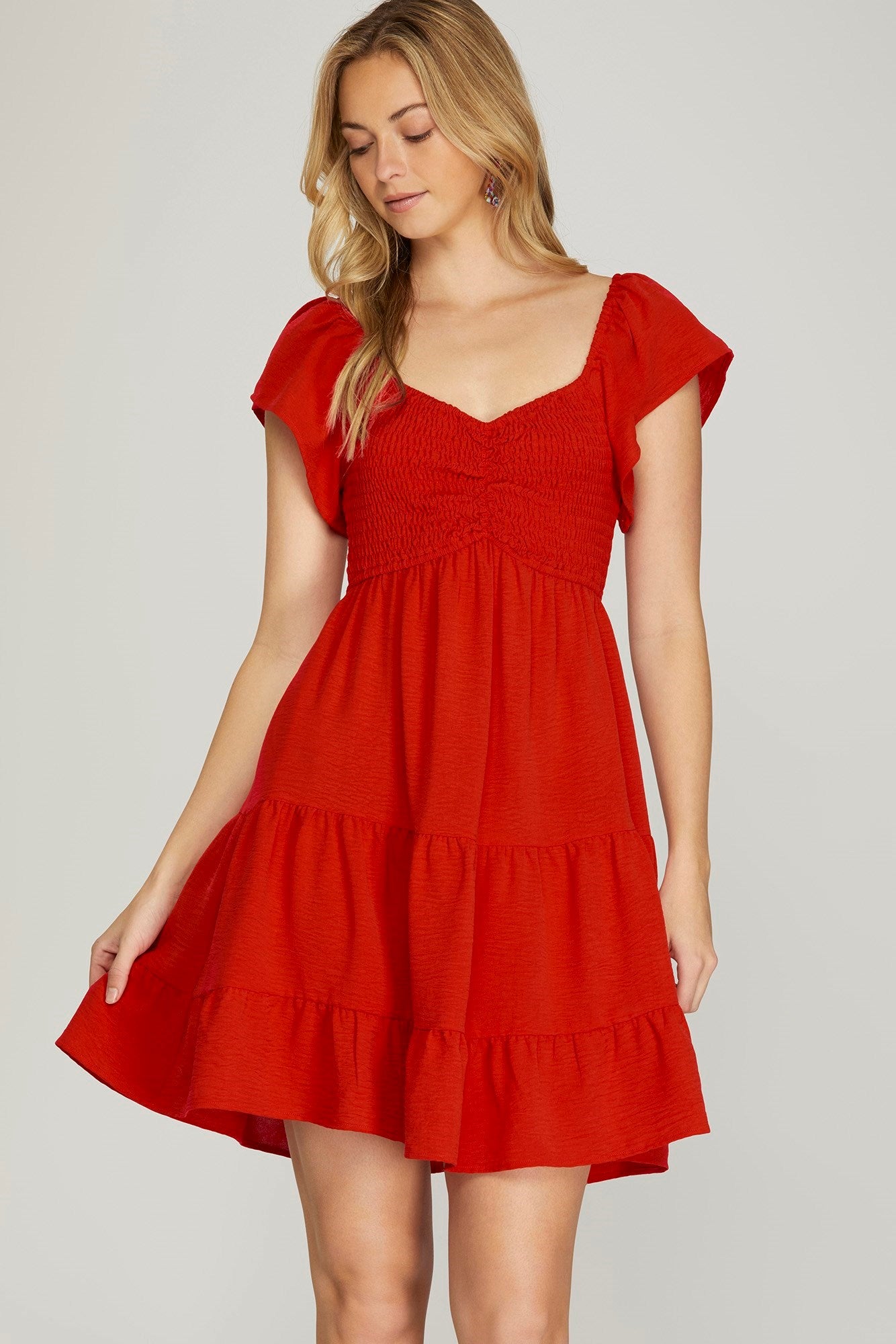 Flutter Sleeve Sweetheart Neck Dress