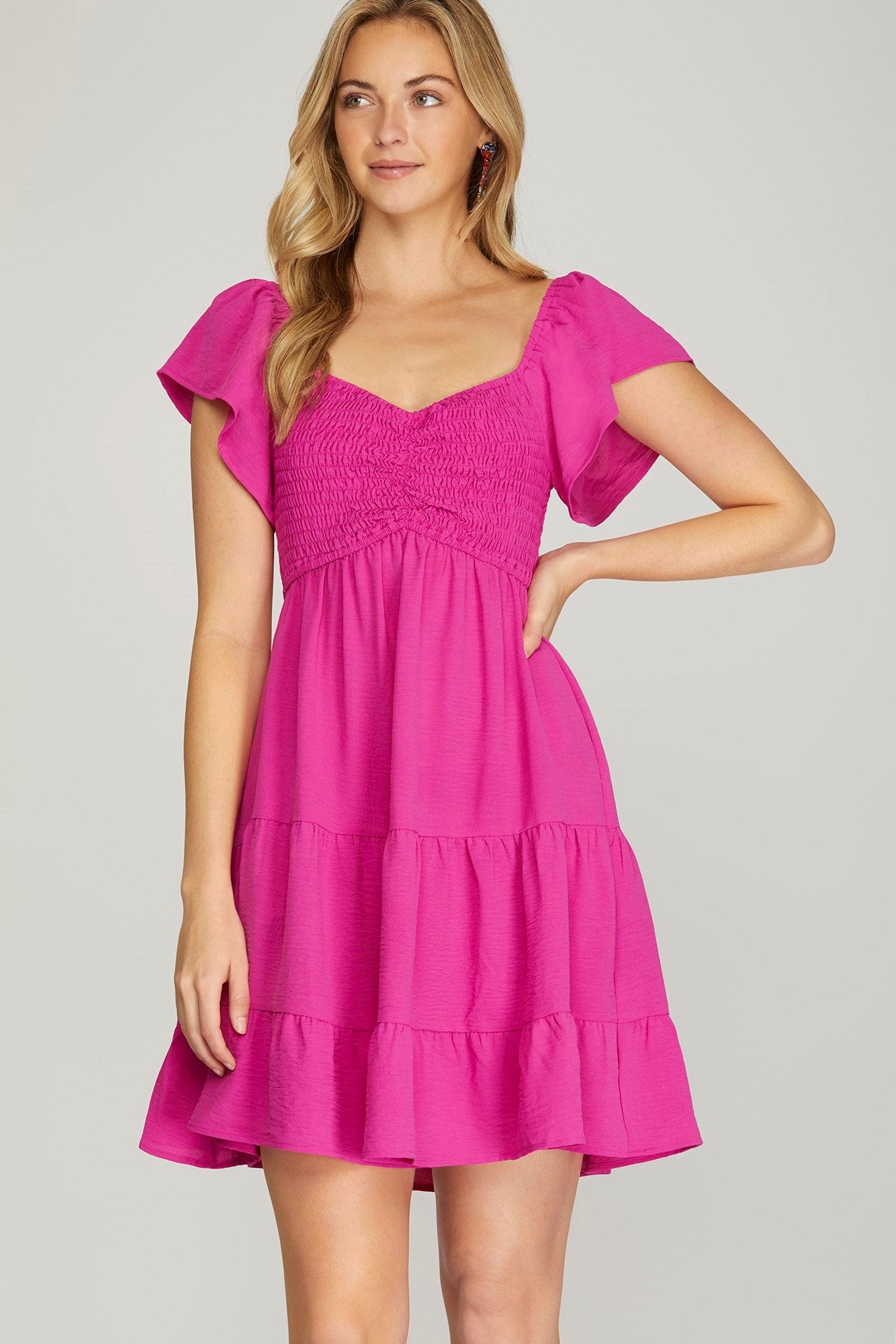 Flutter Sleeve Sweetheart Neck Dress