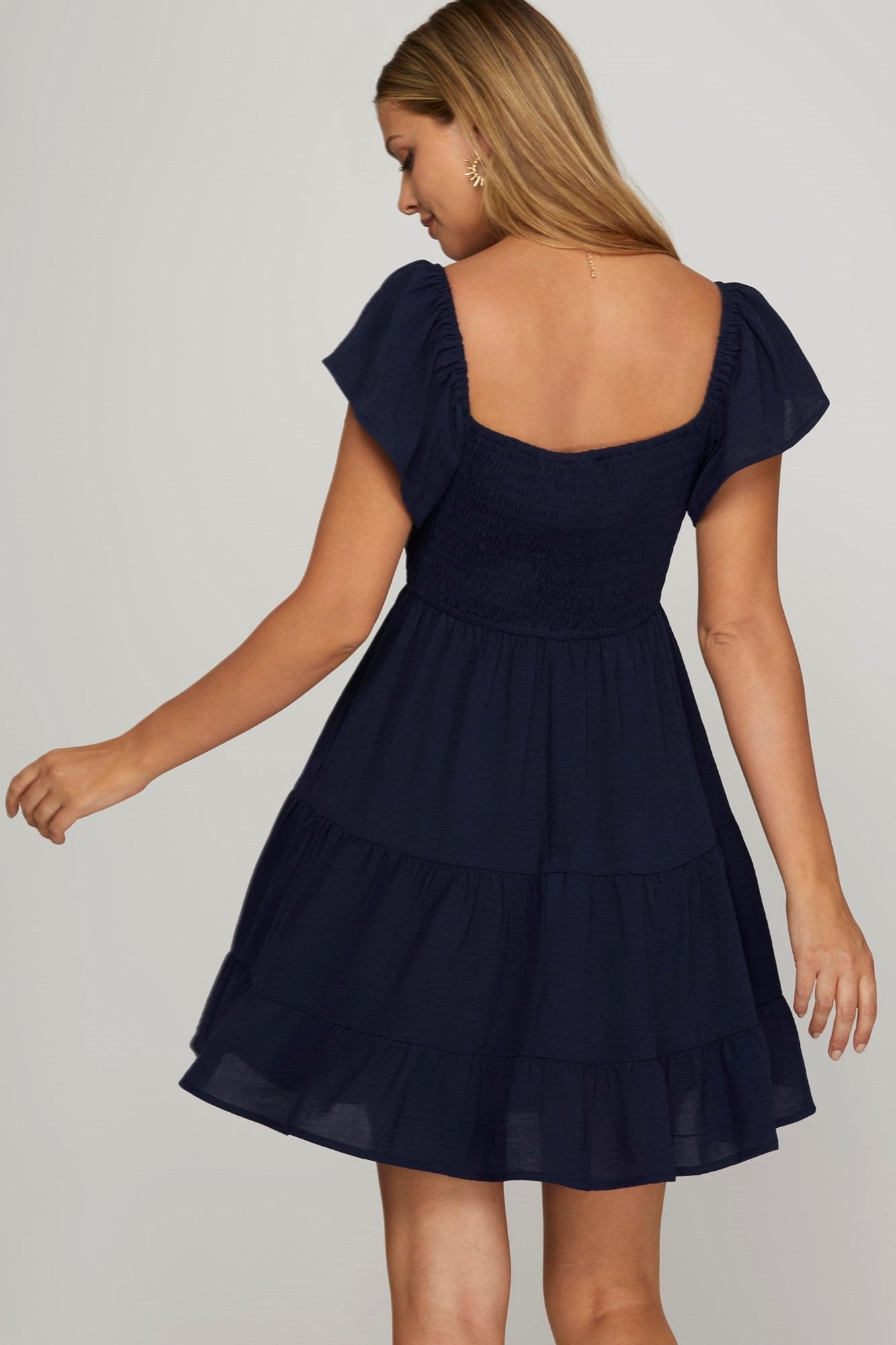Flutter Sleeve Sweetheart Neck Dress