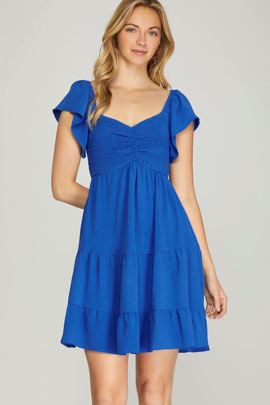 Flutter Sleeve Sweetheart Neck Dress