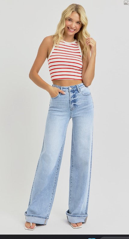 BB - TC-HIGH RISE-WIDE-CUFFED JEANS