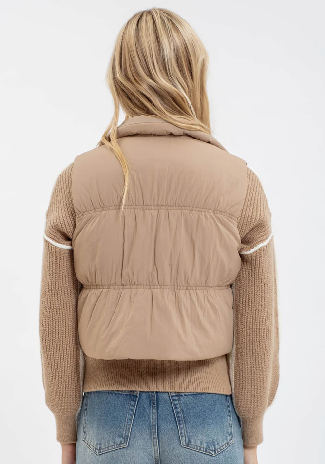 Collared zip up cropped puffer vest