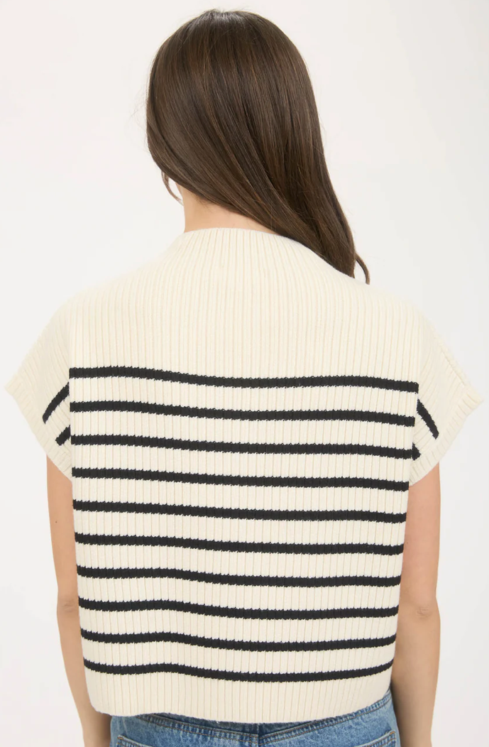 Stripe mock neck short sleeve knit sweater