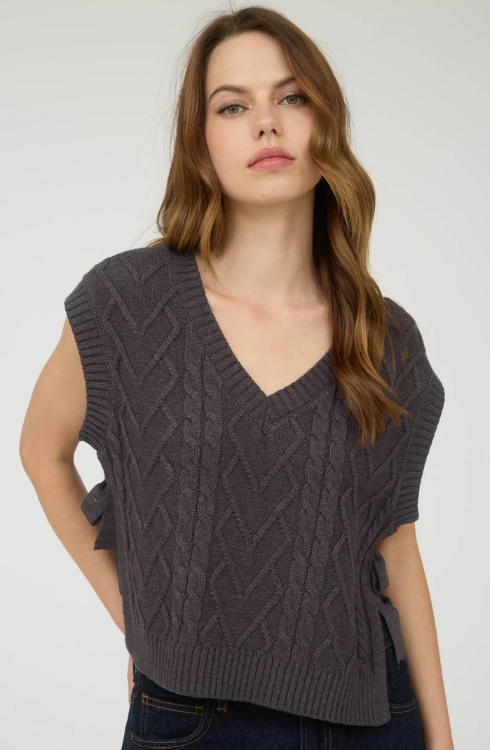 Cable knit v neck side tie sweater vest
