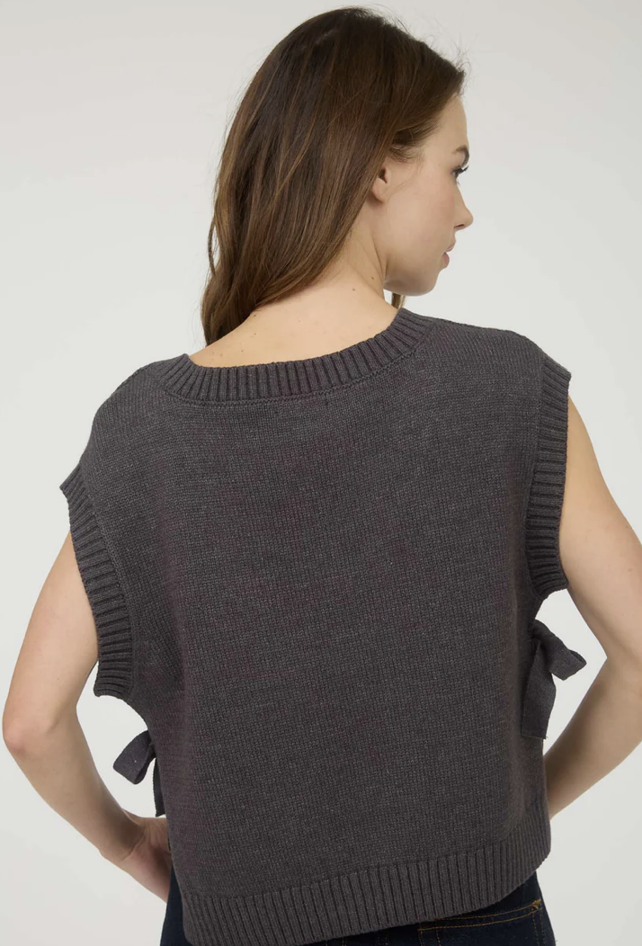 Cable knit v neck side tie sweater vest