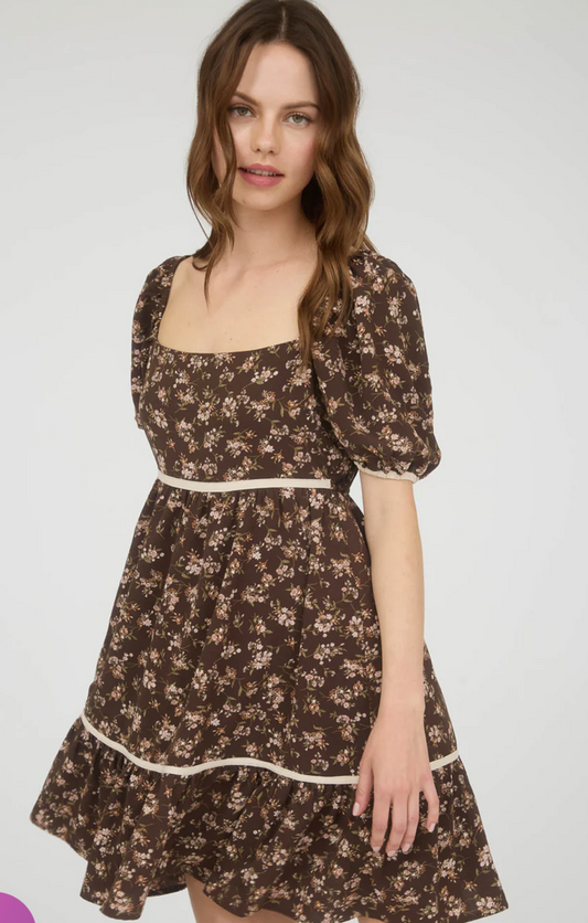 Floral puff sleeves mini dress