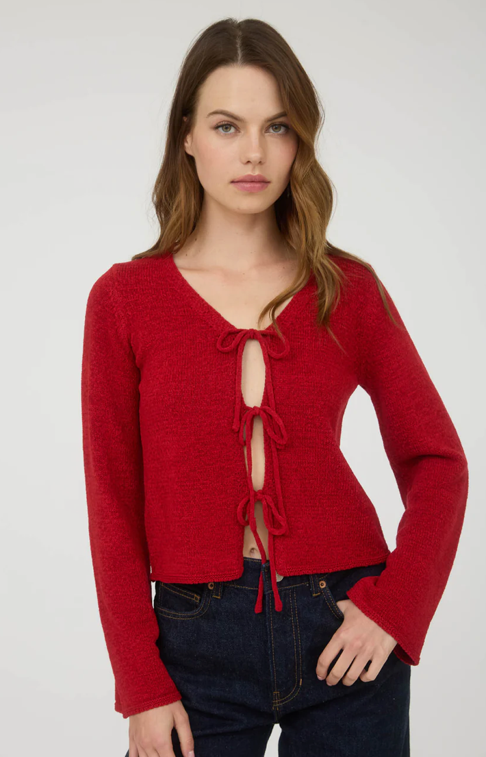 Multi tie front long sleeve knit cardigan