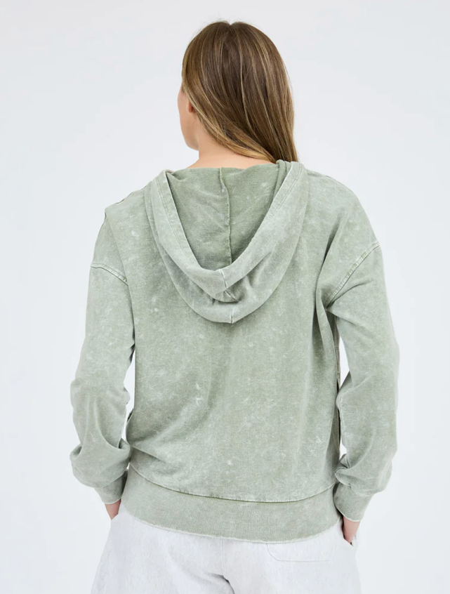 Washed hooded Henley knit sweater