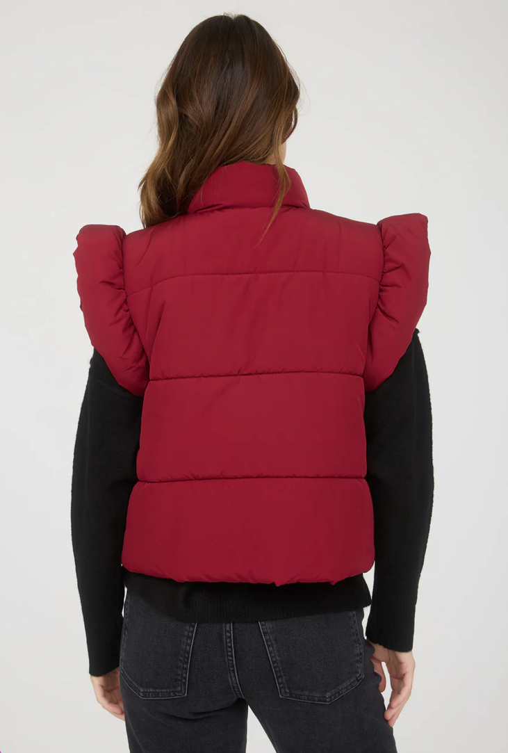 Flutter sleeve bow detail zip-up puffer vest
