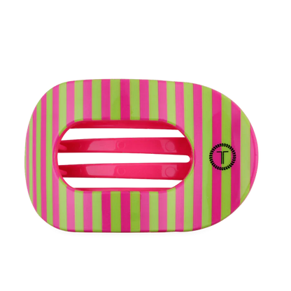 Pink and green round flat claw clip. 