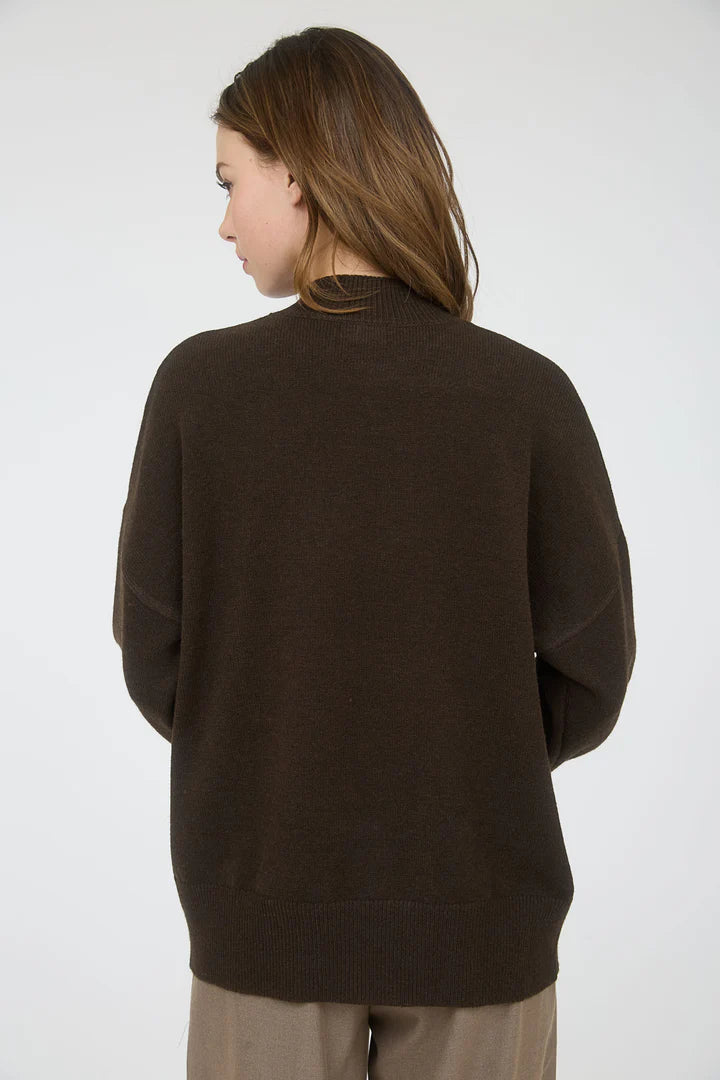 Front Seam Mock Neck Long Sleeve Sweater