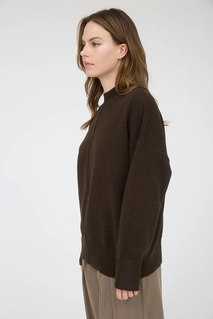 Front Seam Mock Neck Long Sleeve Sweater