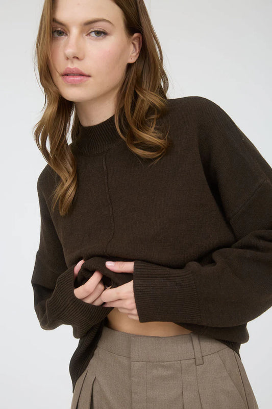 Front Seam Mock Neck Long Sleeve Sweater