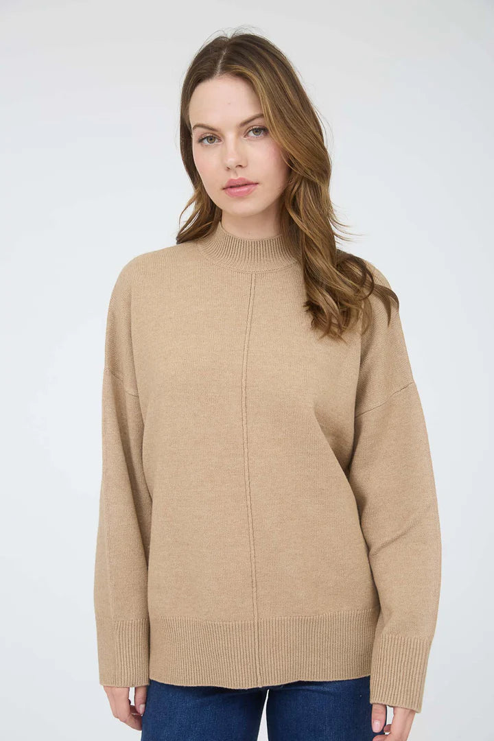 Front Seam Mock Neck Long Sleeve Sweater