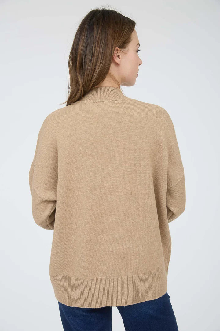 Front Seam Mock Neck Long Sleeve Sweater