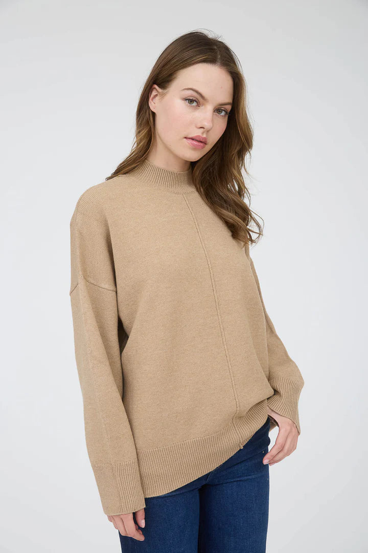 Front Seam Mock Neck Long Sleeve Sweater