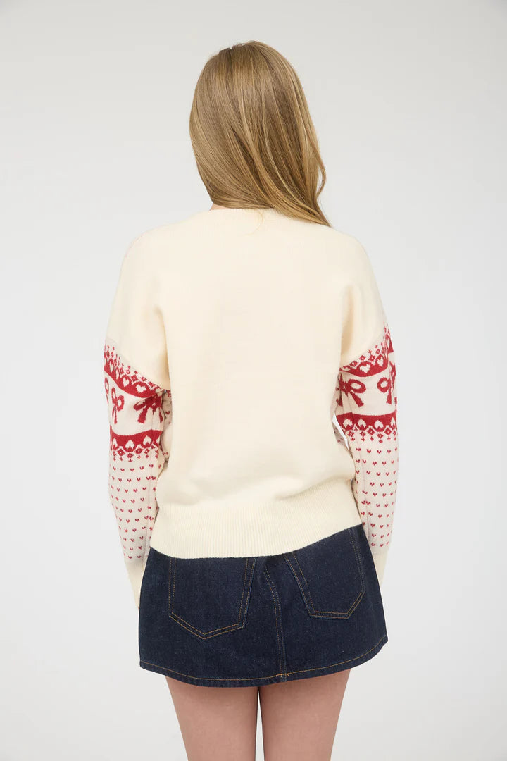 Bow and Heart Jacquard Knit Pullover