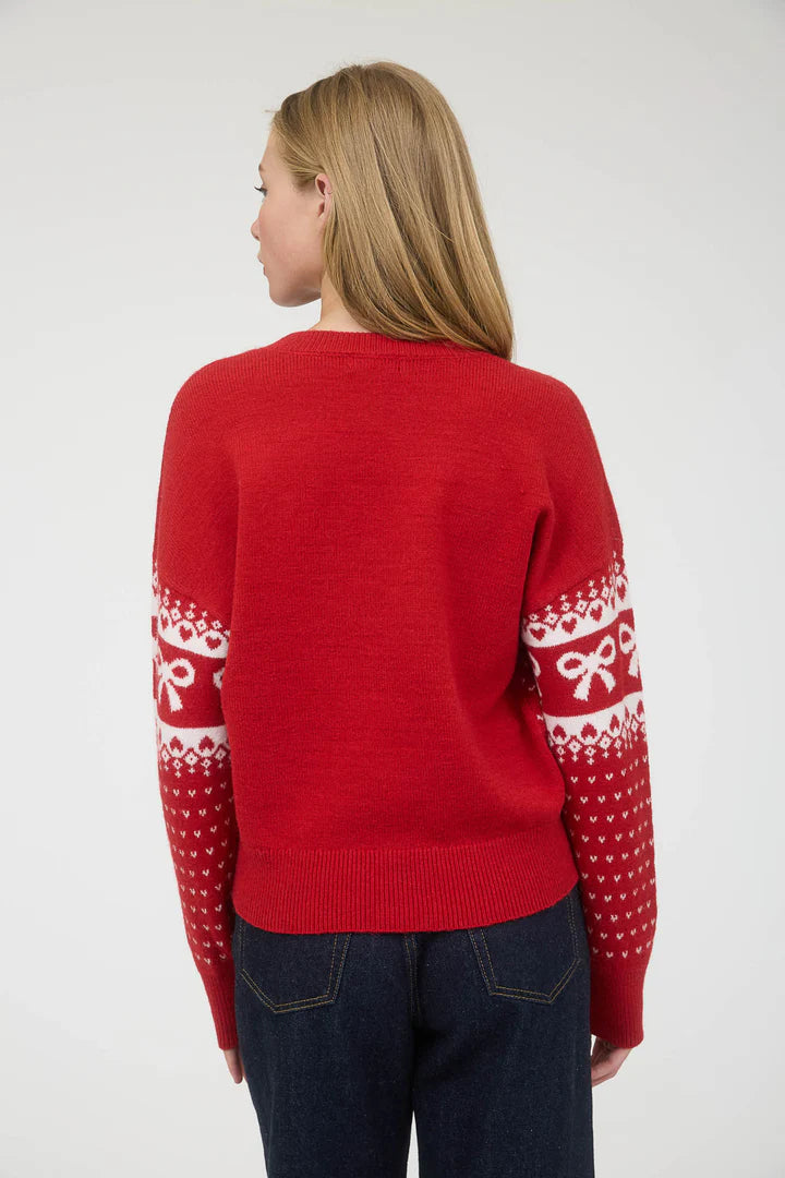 Bow and Heart Jacquard Knit Pullover